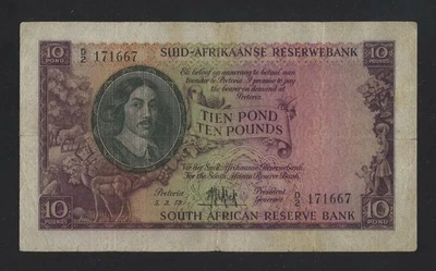 South Africa 10 Pounds 1953 P-99  VF - Image 1 of 2