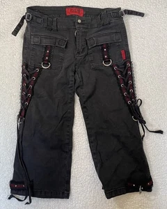 Pantalones capri de colección Y2K Tripp NYC negros rojos costuras bondage gótico punk emo rave 9 - Imagen 1 de 10