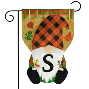 Briarwood Lane Fall Gnome Burlap Monogram Letter S Garden Flag - Picture 1 of 4