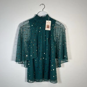 Monsoon Kimberley Cape Sequin Top Blouse Boho Teal Sparkle Size UK 8 BNWT - Picture 1 of 10