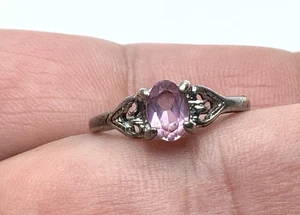 Vintage signierter kleiner rosafarbener Damenring Sterlingsilber rosa Quarz ~ Gr. 4 - Bild 1 von 8