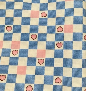 Daisy Kingdom Fabric Hearts & Whiskers Blue White Pink Checker Pink Hearts 1.25Y - Picture 1 of 3