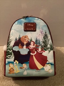 LOUNGEFLY DISNEY B & B BELLE ENCHANTED XMAS VELVET MINI BACKPACK ~ TAGS~ NEW - Picture 1 of 6