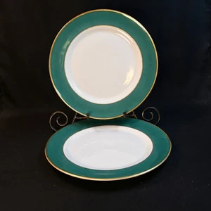 Bavaria Tirschenreuth 2 Dinner Plates 10 5/8" Shannon Green #2046 Gold 1938-1969 - Picture 1 of 13