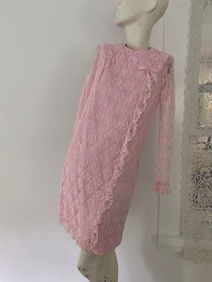 Vestido de fiesta vintage años 60 Vicky Vaughn Junior rosa encaje mod mini GoGo romántico graduación Foto 1 de 4