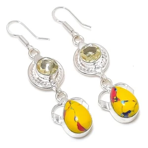 Mosaic Jasper Gemstone Handmade 925 Sterling Silver Jewelry Earring Size 2.25'' - Picture 1 of 1