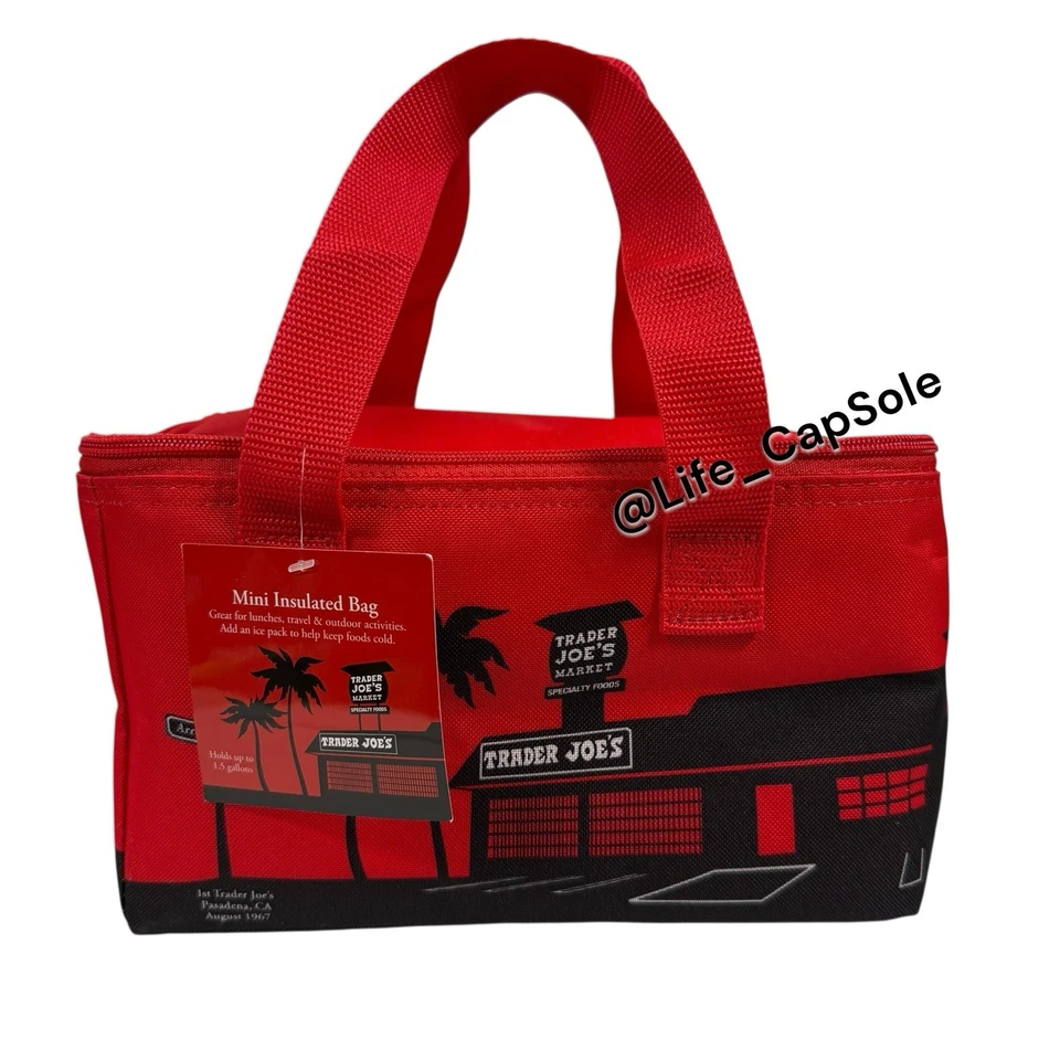 Trader Joe's красный мини изолированная сумка с короткими ручками ланч коробка сумка ограниченного тиража!! НОВАЯ молния - Изображение 1 из 4