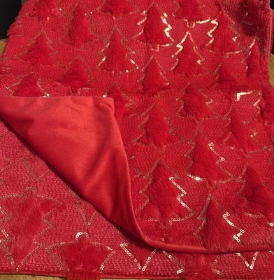 Juego de 2 Fundas de Almohada Rojo Navidad Árboles Secuencia Dorada Borde Satinado Espalda  Foto 1 de 4