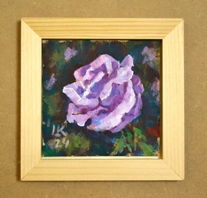 Framed Lavender Rose Painting Original Rich Green Abstract Background - Picture 1 of 7