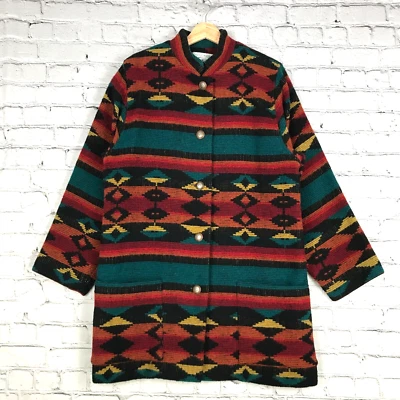 Vintage Doncaster Wool Southwestern Blanket Coat Womens 8 Long Aztec Button Up - Image 1 of 4