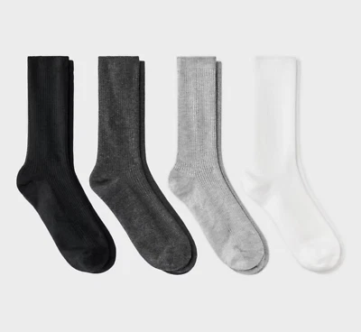 Women's Ultra Soft Everyday Rib-Knit Crew Socks - Four Pack Gray/Multi Size 4-10 - Image 1 of 3