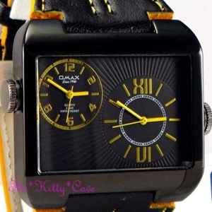 OMAX 5ATM AceroInox Seiko Movt Doble Esfera 2-zona Negro & Amarillo Reloj DUL005 - Imagen 1 de 9