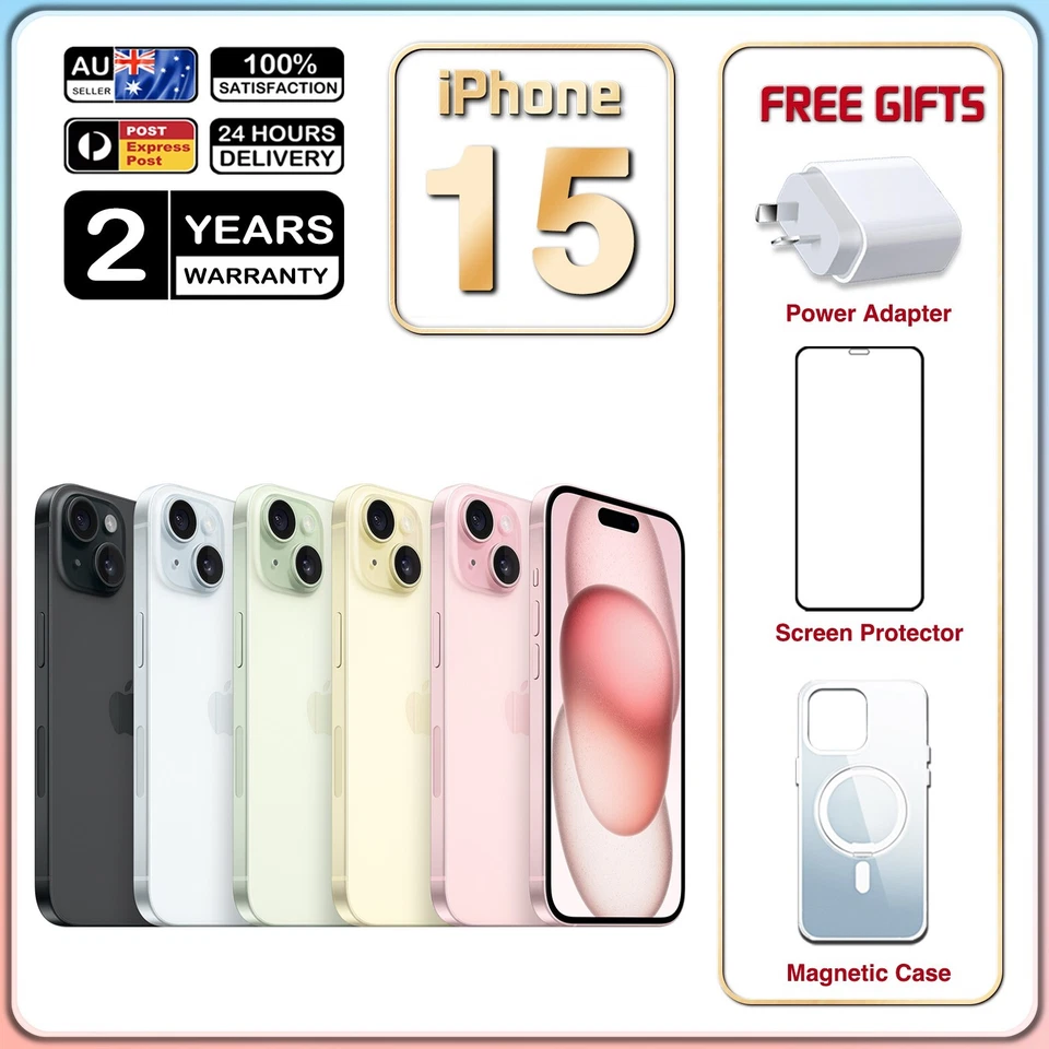 New Apple iPhone 15 Unlocked 128/256/512GB Colours 5G Mobile FREE EXPRESS - image 1 of 1