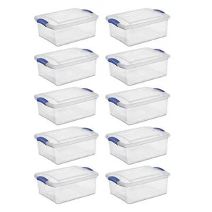 15 Quart Latch Box, Clear Plastic Storage Bin with Clear Lid, Blue, 10 Count - Picture 1 of 12