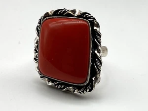 Vintage Sterling Silver 925 Ring Coral 7.67g Size T - Picture 1 of 5