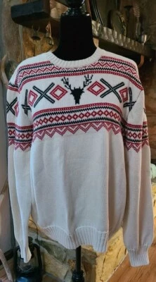 Suéter de esquí retro Fair Isle estampado de ciervos para hombre talla L suéter nórdico American Living Foto 1 de 4