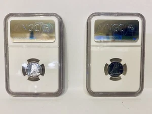 NGC Graded UNC-Cleaned Canada 1963 Dime 10 Cents Lot Of 2 - Picture 1 of 5