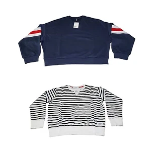 Lot Of 2 H&M Sweatshirt Fleece Lined Women's Small Striped Navy White NWT - Picture 1 of 10