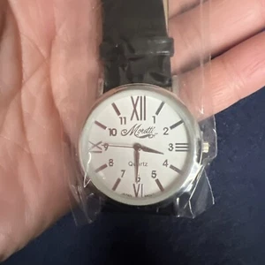 Moretti Men's Black Leather Band Analog Watch Roman Numerals NEW SEALED - Picture 1 of 5