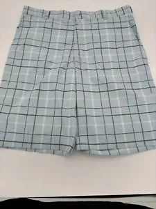 Nike Golf Men's Shorts Light Blue Plaid Flat-Front Chino Poly Spandex size 36 - Picture 1 of 7