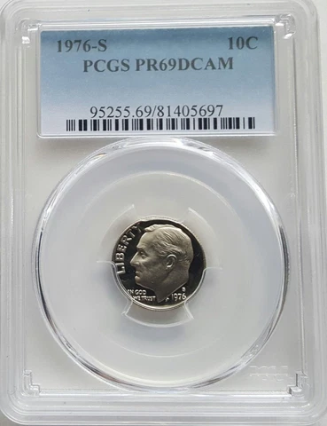 1976-S Roosevelt Dime (10 C) PCGS PR69 DCAM-Fading Blue Label Cover