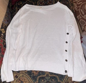 EILEEN FISHER White Organic Linen Knit Button Sweater Size Large - Picture 1 of 5