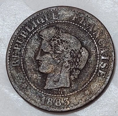 FRANCE 🇫🇷 FIVE (5) CENTIMES COIN 1883 A - Image 1 of 2