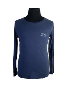 Vineyard Vines Navy Blue Whale Logo Spellout Pocket Long Sleeve T Shirt Mens S - Picture 1 of 6