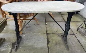 More details for antique cast iron with white marble top garden console table