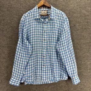 Report Collection Shirt Men 2XL Blue Plaid Button Up Linen Long Sleeve Collared - Picture 1 of 7