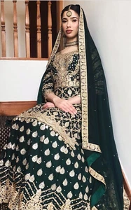 Lehenga Readymade lehnga Indian Wedding Mehndi bridal Deep Green dress outfit - Picture 1 of 4