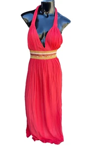India Boutique Women's Halter Tie Neck Beach Red Boho Dress One Size Fits (M/L) - Picture 1 of 10