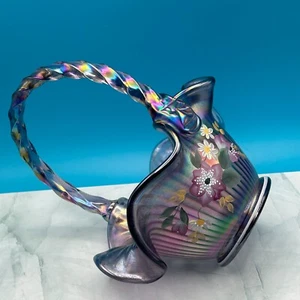 George W. Fenton Glass Basket Iridescent Hand Painted by Jane Reynolds #1474 - Picture 1 of 11