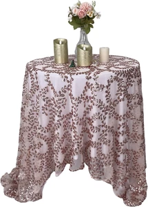 Mesh Sequin Glitter Tablecloth,Rose Gold 50 X 50 Inches round Sequin Embroidered - Picture 1 of 12