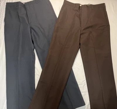Lote de 2 pantalones de vestir Blair para hombre 36x32 azul marrón poliéster pantalones de trabajo clásicos Foto 1 de 4