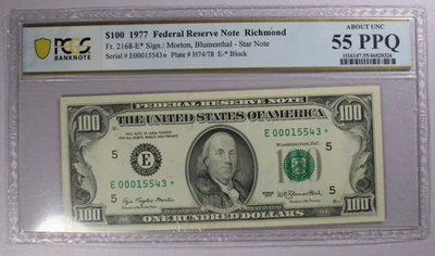 $100 1977 Federal Reserve Star Note Richmond PCGS AU 55 PPQ - Image 1 of 4