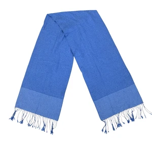 Rong Guan 100% Lambswool Large Rectangular Scarf 64x12 Blue Houndstooth Fringe - Picture 1 of 7