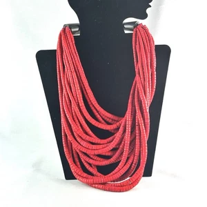 Vintage Red Multistrand Red Beaded Ethnic Boho Necklace Bohemian - Picture 1 of 7