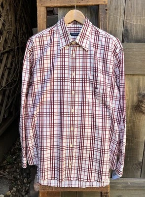 NWOT Vintage Burberry London Plaid Button Down Shirt Men’s White/ Red XL Casual - Image 1 of 4