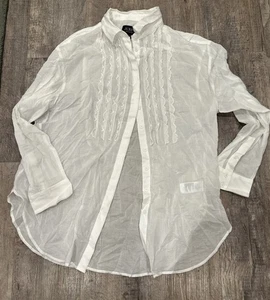 J Crew Collection limited-edition sheer scalloped tuxedo shirt voile Sz 14 - Picture 1 of 4
