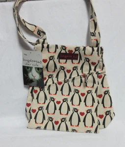 Bungalow 360 Messenger Crossbody Bag  Purse Penguins & Hearts Adjustable Strap - Picture 1 of 13
