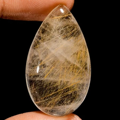 100% Natural Golden Rutile Quartz Pear Cabochon Gemstone 37 Ct 36X20X7mm A-36667 - Image 1 of 2