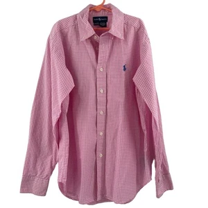 RALPH LAUREN Shirt Size Medium 12/14 Boys Button Down Pink Checks 100% Cotton - Picture 1 of 11