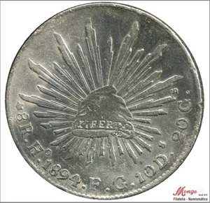 Mexico 8 Reales 1894 FG / Hermosillo / 27,07 gr. plata MBC+ / VF+ - Bild 1 von 2