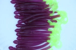 4" Purple / Chartreuse Disc Ring Worms Soft Plastic Worms Walleye Bass Fishing - Picture 1 of 1