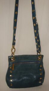 Hammitt Los Angeles Blue Distressed Leather Crossbody Bag  Gold Hardware Used