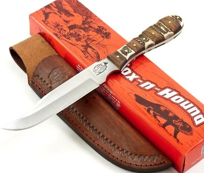 Cuchillo desollador Fox N Hound ciervo mango de madera FH622 funda de cuero hoja fija Foto 1 de 2