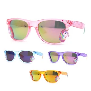 Girls Kid Size Rainbow Unicorn Badge Horn Rim Sunglasses - Picture 1 of 21