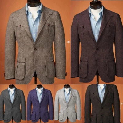 Chaqueta de safari Tweed para hombre 2 piezas trajes informales de caza británicos para hombre a medida Foto 1 de 4