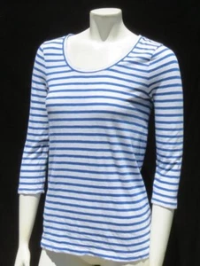 J CREW Women’s Blue White Slub Cotton Jersey ¾ Sleeves Zip Tee Shirt Top US S - Bild 1 von 6